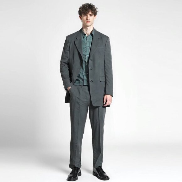 Cigliano Wool Suit Italy Jacket Pants Grey Green Office Professional Classic 42R - Picture 1 of 14